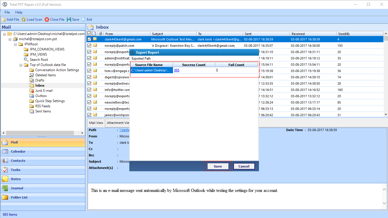 recover outlook file report