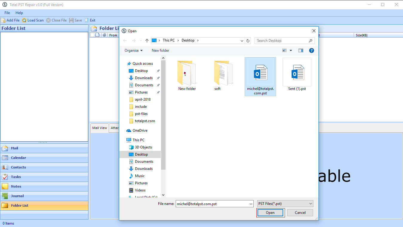 chose Outlook PST file